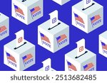 Isometric Ballot boxes with completed bulletins with check marks. US presidential elections illustration. Ballot boxes with american flag Presidential Elections in Democratic United States of America