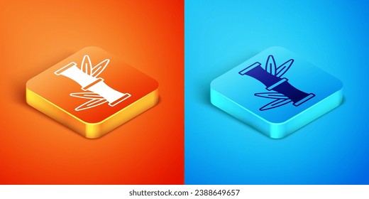 Icono de bambú isométrico aislado en fondo naranja y azul.  Vector
