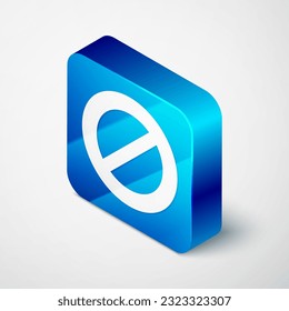 Isometrisches Ban Symbol einzeln auf grauem Hintergrund. Stoppsymbol. Blauer Quadrat-Knopf. Vektorgrafik