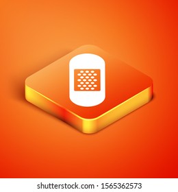 Isometric Bandage plaster icon isolated on orange background. Medical plaster, adhesive bandage, flexible fabric bandage.  Vector Illustration
