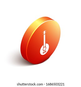 Isometric Banjo icon isolated on white background. Musical instrument. Orange circle button. Vector Illustration
