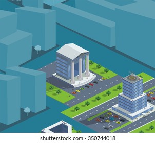 Isometric Bank Building Customers, Vector