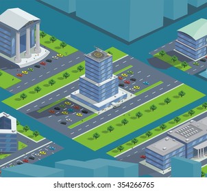 isometric bank building customers, vector