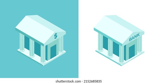 Isometric bank building icon isolated on two different background. Vector illustration. Eps 10.