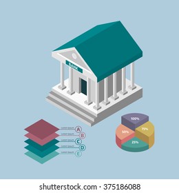 Isometric Bank Building Icon. Set For Infographics