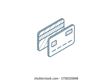 isometric bank card icon. 3d vector illustration. Isolated line art technical drawing. Editable stroke