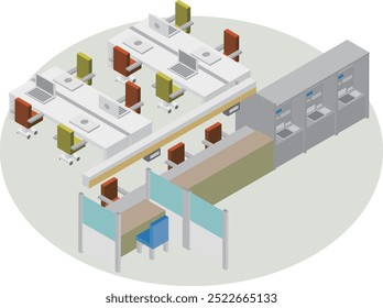 Isometric bank interior image with teller counter