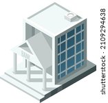 Isometric bank. Urban building with fancy facade. Modern city house