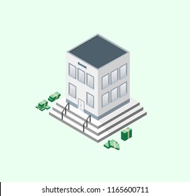 Isometric bank vector. Banknotes isometria. Dollar and finance