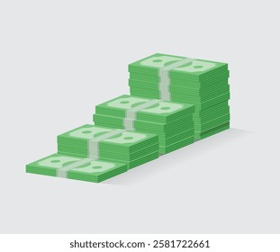 Isometric banknote stairs, growth money rate rising up, concept of business, economic, capital earnings success. Vector stock illustration