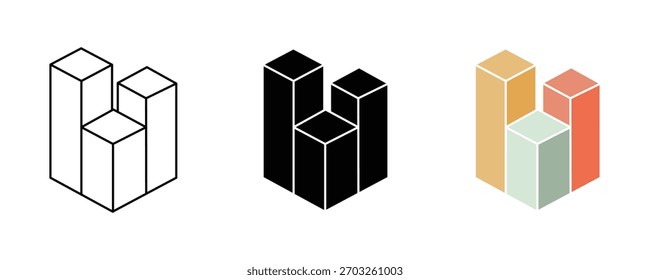 Conjunto de iconos de gráfico de barras isométricas Vector sobre fondo blanco para visualización de datos.