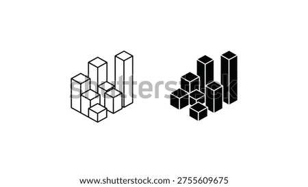 Isometric bar chart representations in different color schemes