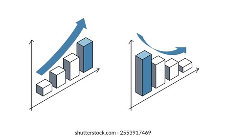 Isometric bar chart Rise and fall sets, Variable line width