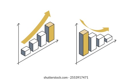 Isometric bar chart Rise and fall sets, Variable line width