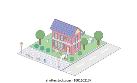 Isometric bar on white background. Modern bar in isometric projection.