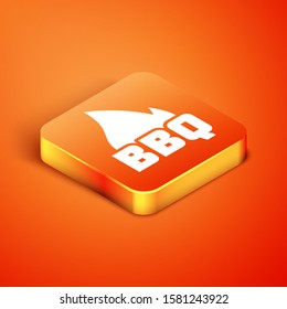 Isometric Barbecue fire flame icon isolated on orange background. Heat symbol. BBQ grill party.  Vector Illustration