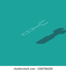Isometric Barbecue fork icon isolated on green background. BBQ fork sign. Barbecue and grill tool.  Vector Illustration