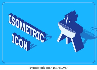 Isometric Barbecue grill icon isolated on blue background. BBQ grill party.  Vector Illustration