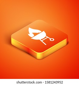 Isometric Barbecue grill icon isolated on orange background. BBQ grill party.  Vector Illustration
