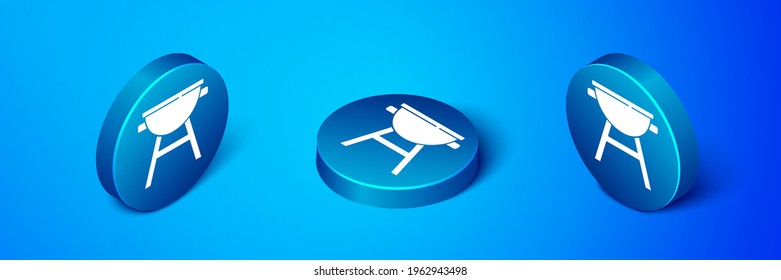 Isometric Barbecue grill icon isolated on blue background. BBQ grill party. Blue circle button. Vector