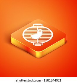 Isometric Barbecue grill with steak icon isolated on orange background. BBQ grill party.  Vector Illustration