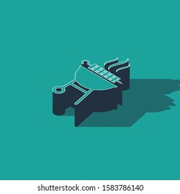 Isometric Barbecue grilled shish kebab on skewer stick icon isolated on green background. BBQ meat kebab on skewer stick. Picnic with grill meat.  Vector Illustration