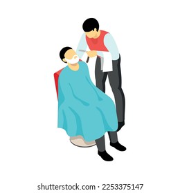 Isometric barber hairdresser composition with isolated human characters on blank background vector illustration