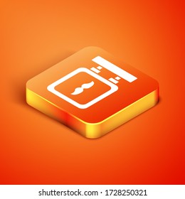 Isometric Barbershop icon isolated on orange background. Hairdresser logo or signboard. Vector Illustration