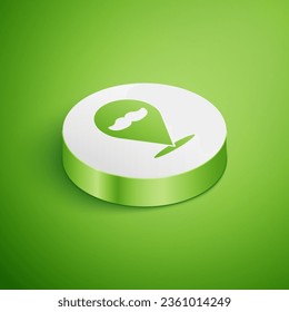Isometric Barbershop icon isolated on green background. Hairdresser logo or signboard. White circle button. Vector Illustration
