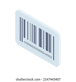 Isometric barcode minimalist 3d vector illustration. Commercial code with data for comfortable retail digital catalog organization. Inventory information, logistic datum, identification sticker mark