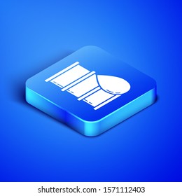 Isometric Barrel oil icon isolated on blue background. Blue square button. Vector Illustration