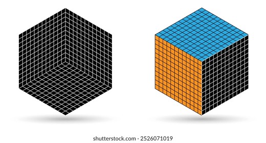 Base isométrica doze blocos para crianças pré-escola. Ilustração do valor de inserção da base 12 do cubo isométrico.