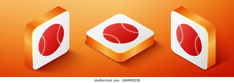 Isometric Baseball ball icon isolated on orange background. Orange square button. Vector.