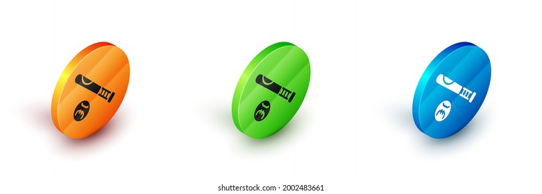 Isometric Baseball bat with ball icon isolated on white background. Circle button. Vector