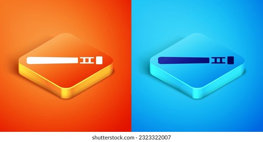 Isometric Baseball bat icon isolated on orange and blue background.  Vector