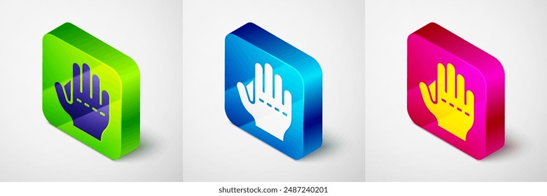 Isometric Baseball glove icon isolated on grey background. Square button. Vector