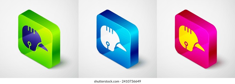 Isometric Baseball helmet icon isolated on grey background. Square button. Vector