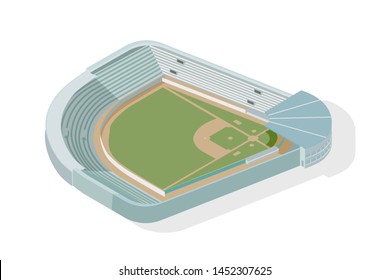 Isometric baseball park, ballpark, diamond. Modern stadium or arena isolated on white background. Sports venue, structure for sporting competition, game tournament, championship. Vector illustration.