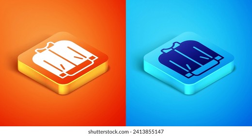 Isometric Baseball t-shirt icon isolated on orange and blue background. Baseball jersey, sport uniform, raglan t-shirt sport.  Vector