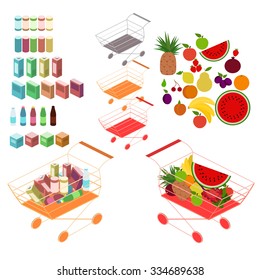 Isometric basket with food