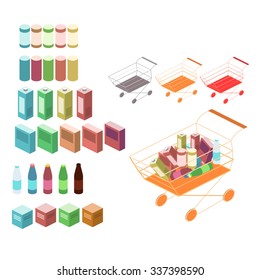 Isometric basket with food