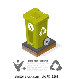 isometric basket for glass recycling, vector illustration, plastic containers, low polygonal images