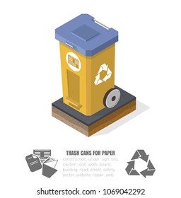 isometric basket for recycling paper, vector illustration, plastic tanks, low-poly images