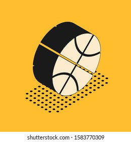 Isometric Basketball ball icon isolated on yellow background. Sport symbol.  Vector Illustration