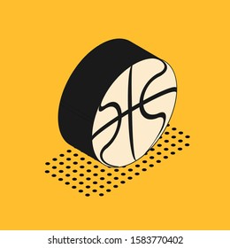 Isometric Basketball ball icon isolated on yellow background. Sport symbol.  Vector Illustration