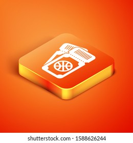 Isometric Basketball game ticket icon isolated on orange background.  Vector Illustration