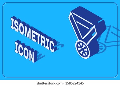 Isometric Basketball medal with ribbon icon isolated on blue background.  Vector Illustration