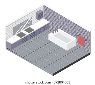 Isometric bathroom. Bathroom isometric detailed set.