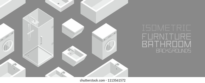 Isometric Bathroom Furniture, flat style. isolated on black background