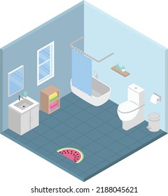 Isometric Bathroom Interior with Bathtub